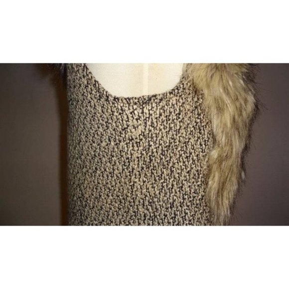 🆕 DENA Tweed and Faux Fur Vest Brown Beige Large - Picture 10 of 12